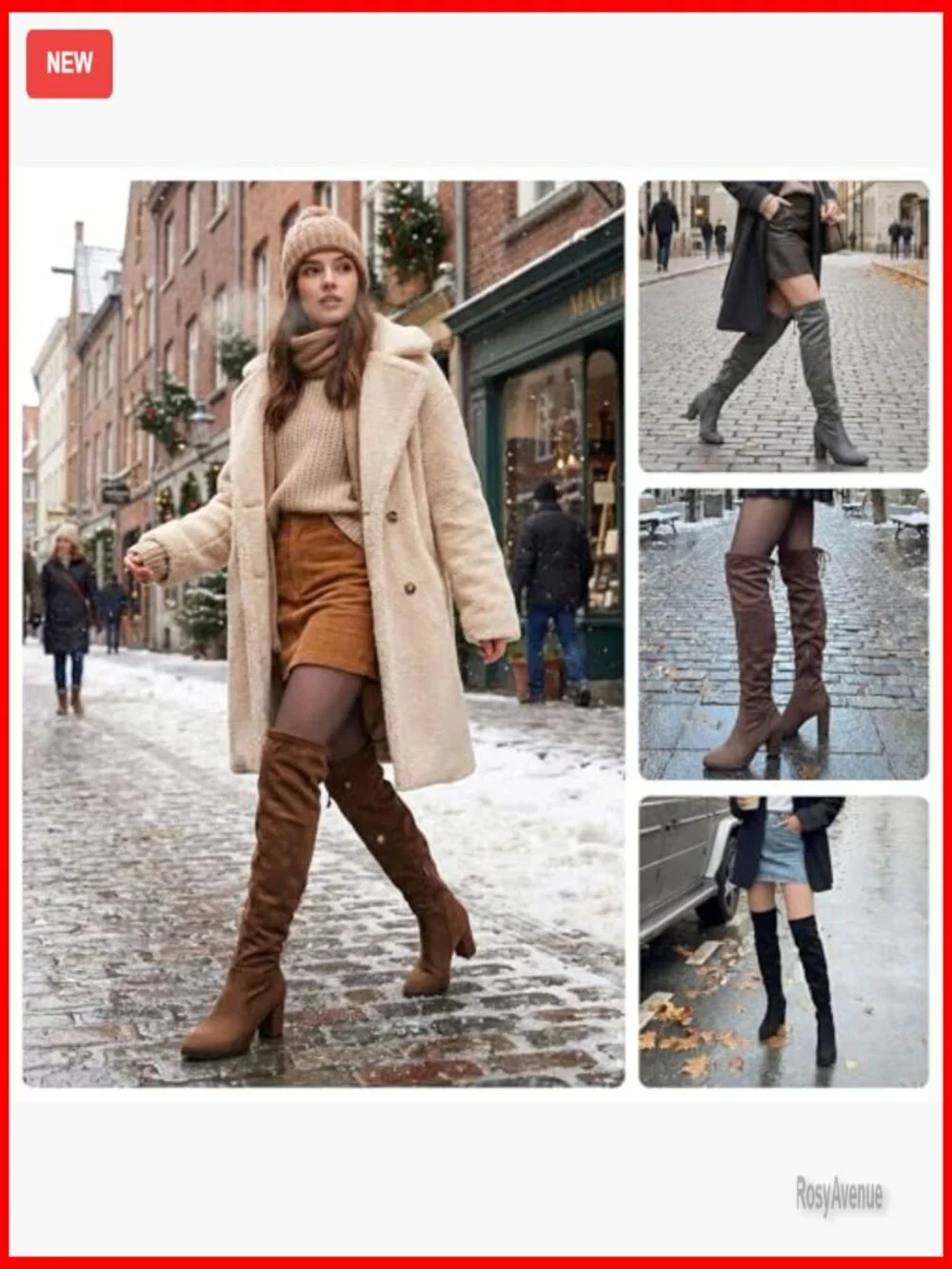 Women's Over-the-Knee Boots with Chunky Heel, Vegan Suede, True to Size